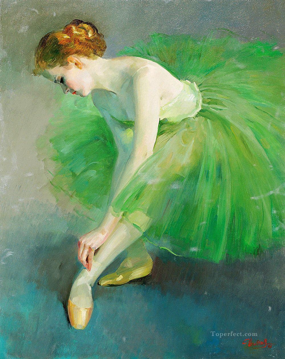 緑のバレエ ダンサー油絵